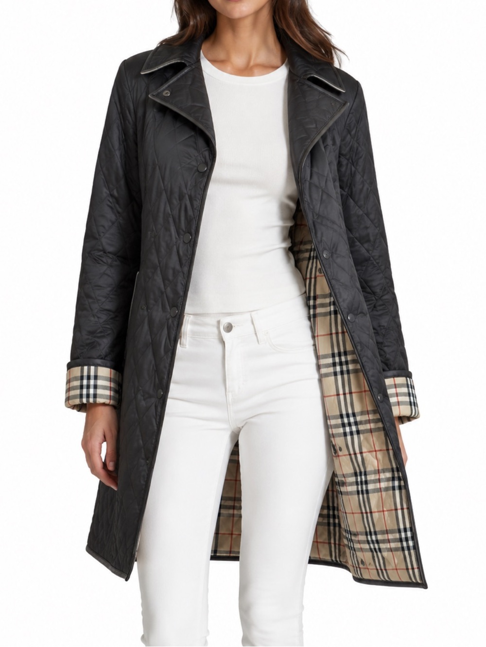 Burberry London Diamond Quilted Jacket with Plaid Lining